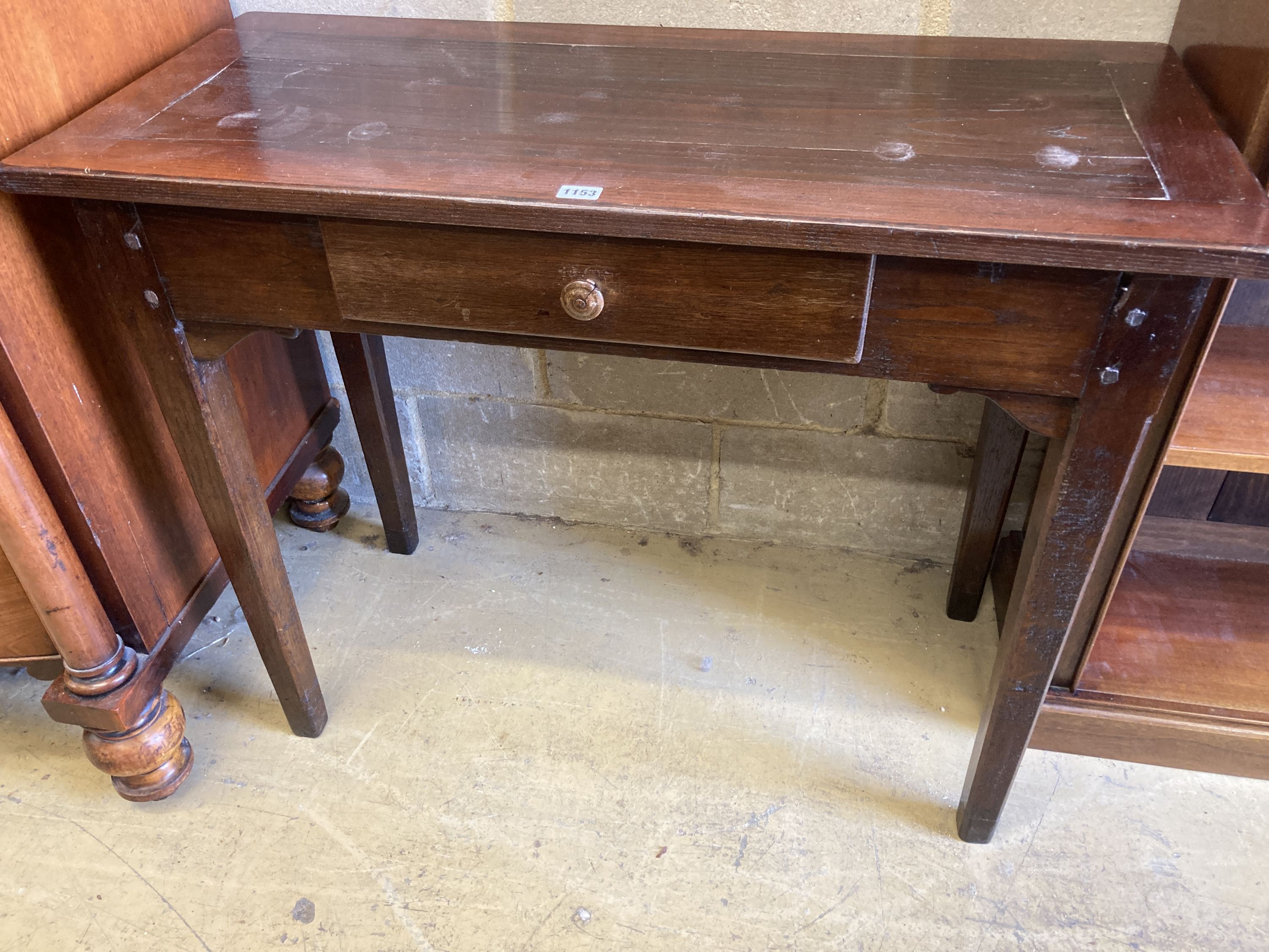 An early 19th century French rectangular oak side table, width 96cm, depth 44cm, height 77cm